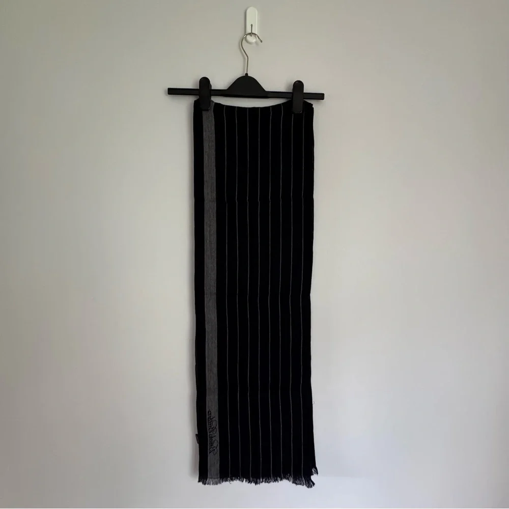 NWOT Brooks Brothers Wool Navy Gray Fringe Striped Scarf